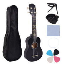 21 Inch Ukulele Set for Beginners 4-String Small Guitar Basswood Ukulele with Carry Bag Clip and 4 Picks-Black