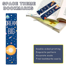 10PCS Space Ship Theme Bookmarks with Metal Charms Planet Inspirational Quotes Cards for Kids Boys Girls