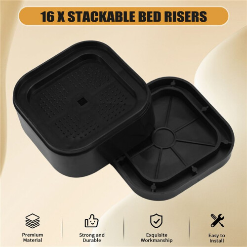 Furniture Risers Adjustable Bed Risers 1.38In Stackable Heavy Duty Bed Lifts Risers Square Bed Raising Blocks 16 Pcs 1
