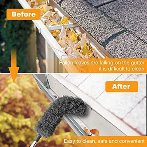 2Pcs Gutter Cleaning Brush Roofing Tool with Telescopic Extendable Pole 8.2Ft Guard Cleaner Tool Easy Remove Leave, Grey 1