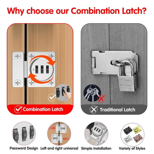 Cabinet Door  Keyless Combination Lock Cabinet Mechanical 3-Digit Passcode Cabinet Lock for Kitchen Cabinet Silver 2
