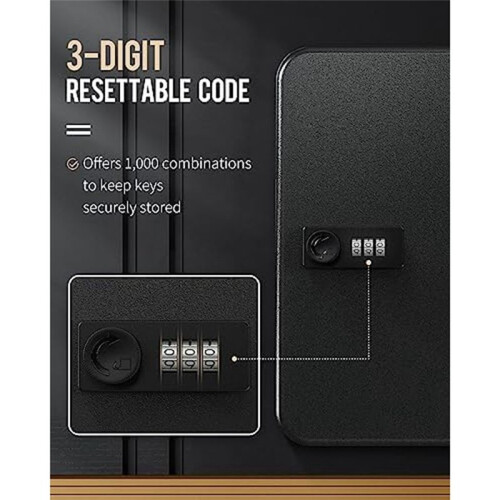 Key Cabinet with Combination Lock Wall-Mounted Key Storage Box with Resettable Combination Black Digital Security Box 2