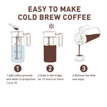 CafetièRe à Infusion Froide, Pichet à Café Glacé de 40 Oz avec Filtre à Mailles, Pichet à Café Glacé en Verre pour RéFrigéRateur Noir