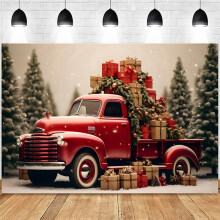 Pano de Fundo de Natal para Festa de Ano Novo, CaminhãO Vermelho Vintage, CriançAs, EstúDio FotográFico, Pano de Fundo, H