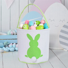 Osterhasen-Korb-Eimer, Niedlicher, Personalisierter Canvas-Baumwoll-Tragetaschen-Korb für Osterparty-Geschenk, GrüN-Weiß