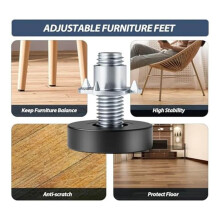 Furniture Leveling Feet with T-Nuts, 1/4In-20 UNC Thread Adjustable Levelers, Leg Levelers Table Feet Screw for Deak