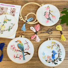 4Pack Embroidery Kits for Adults Embroidery Kit for Beginners Hand Embroidery Kit with Patterns(Birdie)