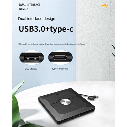 External Optical Drive DVD Burning USB3.0Type-C Mobile Burner Plug and  CD-ROM Drive Suitable for PC Desktop 2