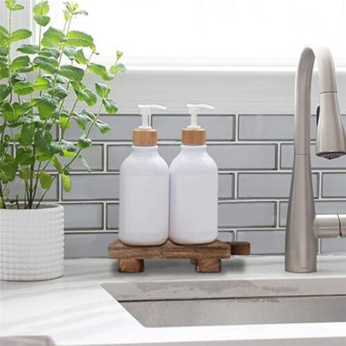 Wood Pedestal Soap Stand Rectangular Soap Riser Bathroom Soap Dish Shampoo Holder Tray 1