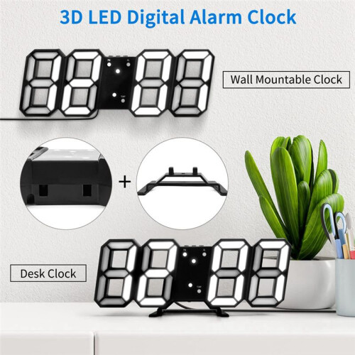 3D LED Digital Clock Luminous Wall Clock Multifunctional USB Plug in Electronic Clock Home Decoration,Red 2