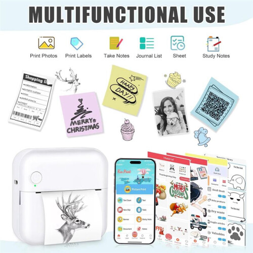 Sticker Printer  Thermal Printer with 10 Rolls Papers and Stickers for Picture, Receipt, Notes, Black 2