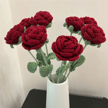 Crochet Flowers Bouquet Handmade Knitted Red Rose Flower Artificial-Fake Flower Wedding Party Home Decoration