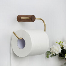 Wooden Tissue Holder Brass Toilet Paper Holder Toilet Storage Accessory Roll Paper Holder Rack Stand Black Walnut & Gold