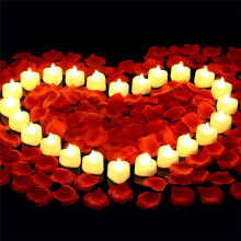 Alla HjäRtans Dag Romantisk Natt för Henne Set 24 St FlamlöSa Romantiska LED-Ljus med 2000 St Konstgjorda Rosenblad, A