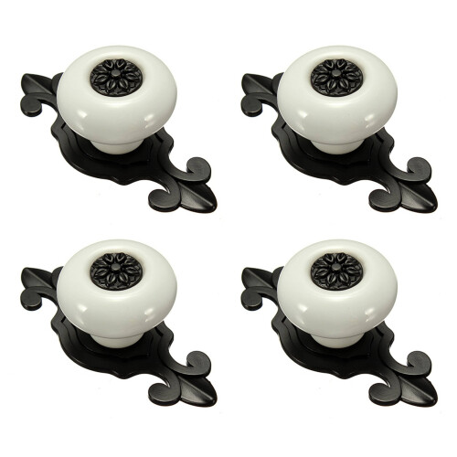 4X Vintage Ceramic Door Knobs Drawer Cabinet Cupboard Wardrobe Pull Handle White+Black