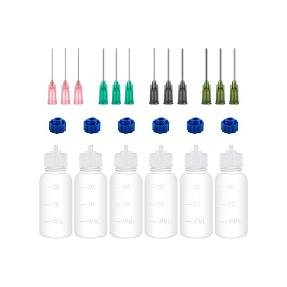 Tauoh 6Pcs Glue Applicators Bottles,With Blunt Needle Tip 14Ga 16Ga 18Ga 20Ga For Glue Applications,Paint Quilling