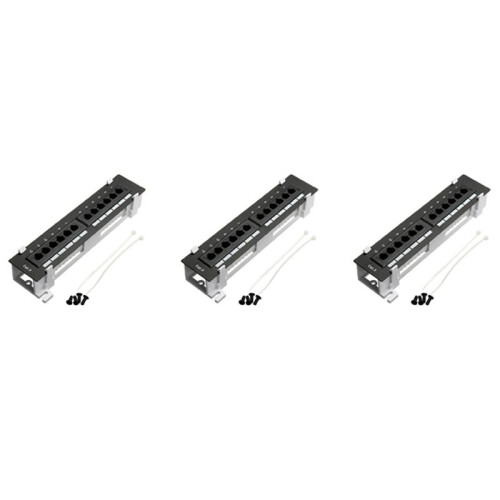 3X Network Tool Kit 12 Port CAT6 Patch Panel RJ45 Networking Wall Mount Rack with Surface Wall Mount Bracket