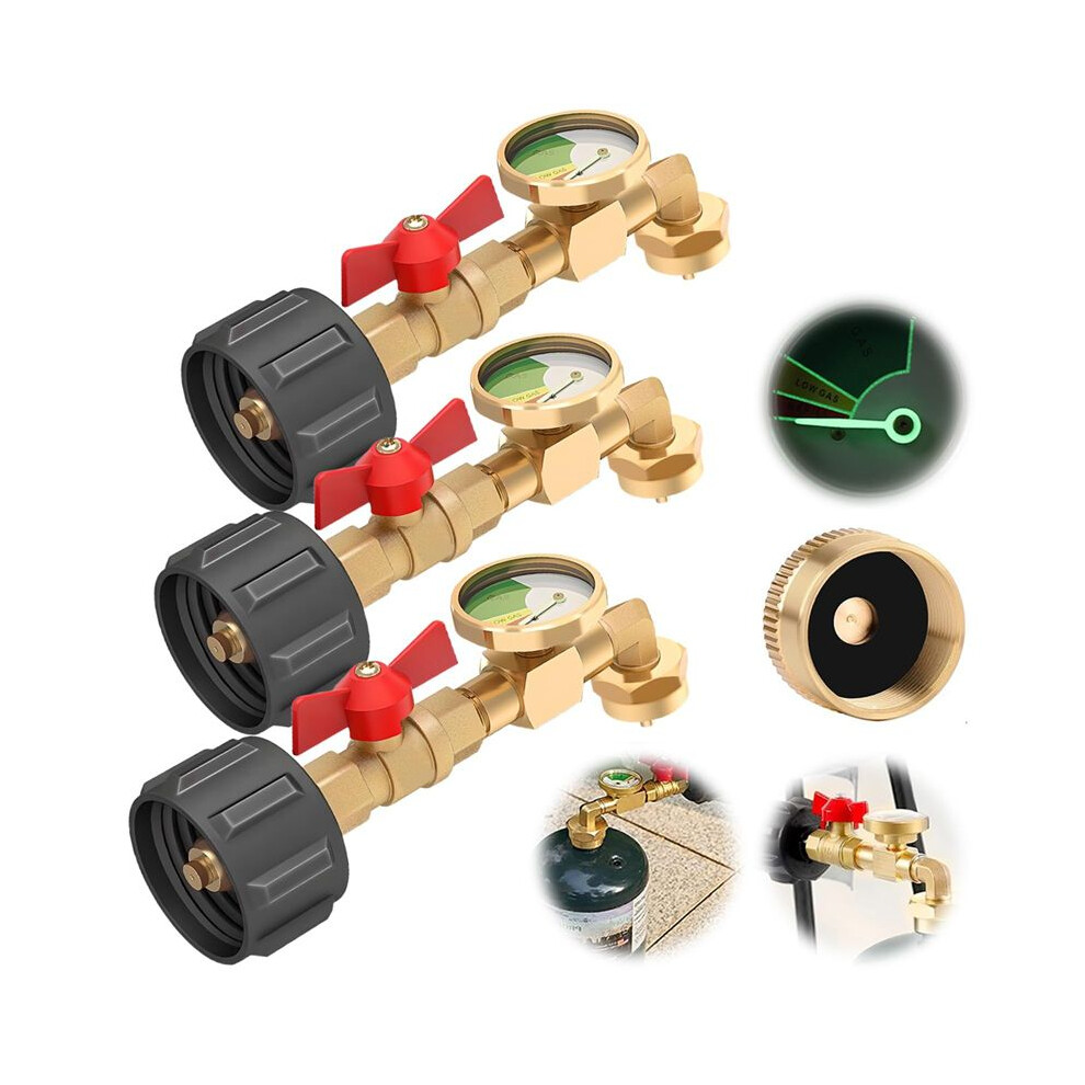 3 Pcs Propane Refill Elbow Adapter With Tank Gauge, Propane Tank Adapter For 1 Lb Tank, Universal Propane Gas Gauge 4712084080033