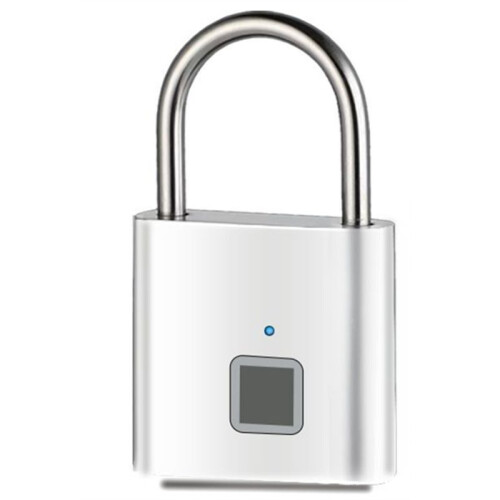 Fingerprint Lock Electronic Lock Electronic Fingerprint Lock Padlock Outdoor Waterproof and Rust-Proof Silver