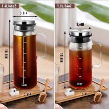 Cold Brew Coffee Maker 36OZ Glass & Stainless Steel Iced Coffee Pitcher with Handle and Double Layer Fine Mesh Filter