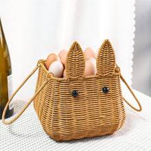 Rattan Basket with Handle, Egg Basket Woven Flower Girl Bread Fruit Vegetable Basket Wicker Toy Picnic Basket