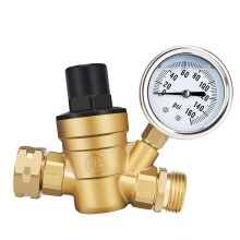 RV Water Pressure Regulator Valve, Adjustable Water Pressure Reducer with Gauge and Inlet Screen Filter, Brass Lead-Free