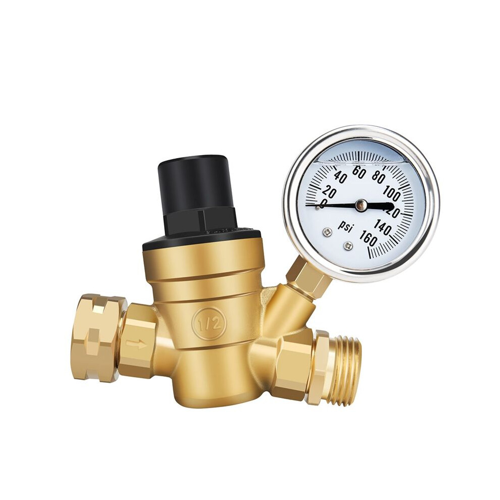 Rv Water Pressure Regulator Valve, Adjustable Water Pressure Reducer With Gauge And Inlet Screen Filter, Brass Lead-Free 6031282579575