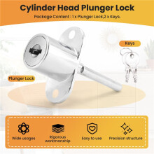 19mm Cylinder Diameter Silver Tone Metal Drawer Plunger Lock with 2 Keys