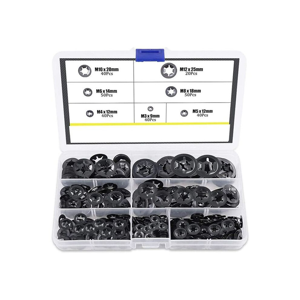 280Pcs Bearing Clamp Washer Retaining Ring Flower Push Lock Fastener Combination Kit Quick Lock Washer M3-M12 4711976250653