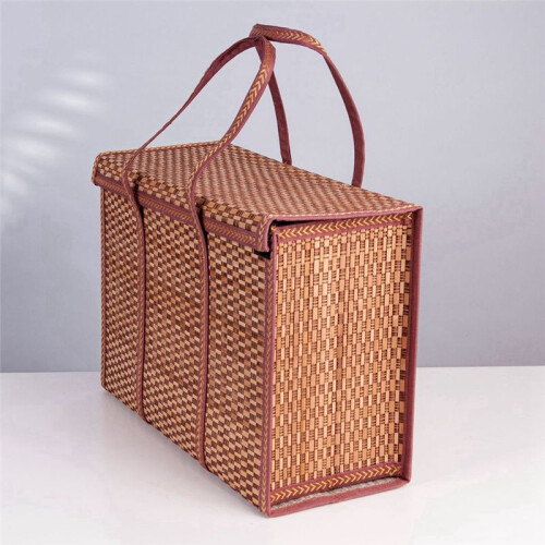 Picnic Woven Basket Storage Bag Handle Folded Fruit Shopping Food Handle Foldable Bamboo Basket 2