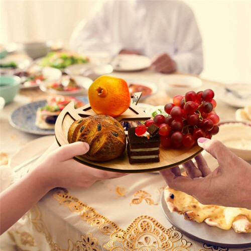 2 Sets Ramadan Wood Tray Moon Wooden Star Tableware Eid Mubarak Party Serving Tableware for Breakfast,B 2