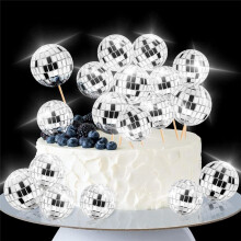24 PCS Disco Cupcake Toppers Disco Cupcake Picks Reflective Mirror Cake Toppers Disco Decorations Silver