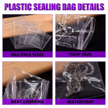 190Pcs 5 Sizes Clear PVC Jewelry Bag Self Seal Plastic Zipper Bag with Anti Tarnish Paper Tabs Strips Assortment Kit