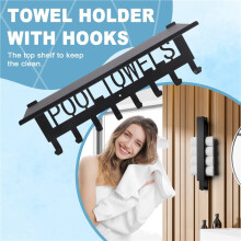 Pool Towel Racks with Shelf Outdoor Pool Decor Wall Mount Towel Hooks Towel Holder with 8 Hooks Towel Storage Hanger