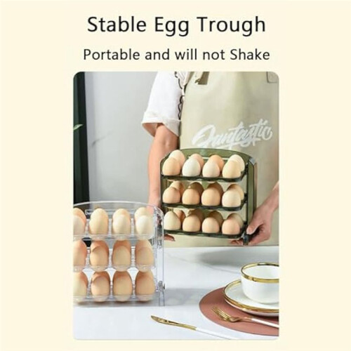 Flippable Egg Holder for Refrigerator,3 Layer Egg Storage Container for Fridge Side Door,Foldable Egg Tray 2