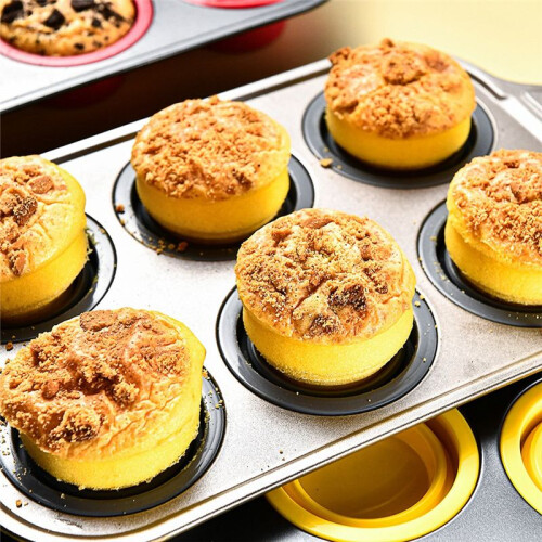 Silicone Muffin Pan with Metal Frame, Egg Bite Maker Silicone Molds for Baking, Cupcake Pans 12 Regular Size Yellow 2