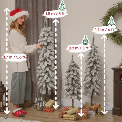 Homcom HOMCOM Set of 3 Flocked Christmas Tree, Pencil Downswept Xmas Tree 2