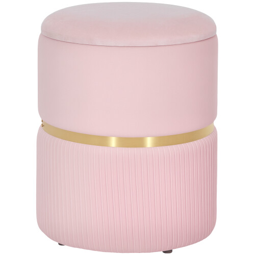 Homcom HOMCOM Round Pouffe Storage Footstool with Hidden Space, Pink 1