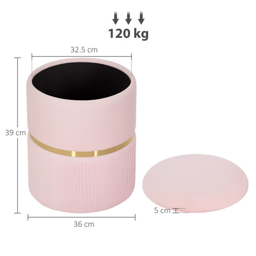 Homcom HOMCOM Round Pouffe Storage Footstool with Hidden Space, Pink 2