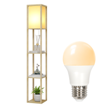 Modern Floor Lamp Wooden Shelf Storage with Bulb