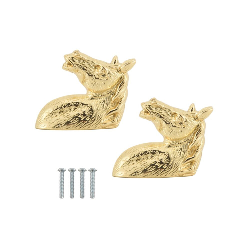 2Pcs Antique Door Handles Animal Handle Horse Zinc Alloy Cabinet Handle Knob With Screws (Golden) 4712712940708