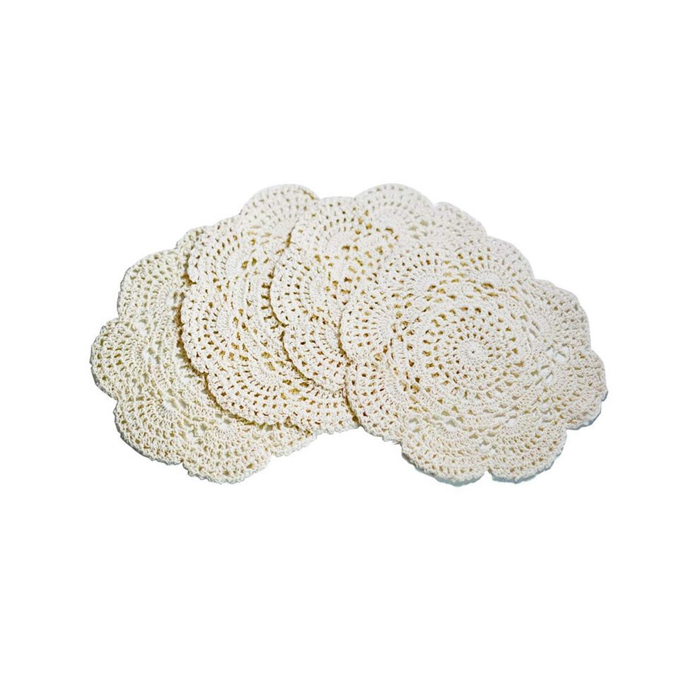 4Pcs 8.6 Inch Doilies Crochet Round Lace Doily Handmade Placemats Cotton Crocheted Coasters (Beige) Beige Tauoh