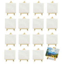 16 Pack 4 x 4 Inch Stretched Canvases Small Painting Canvas With Easel Art Canvases for Kids Painting