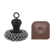 Cast Iron Cleaner Chainmail Scrubber, Upgraded Handle Cast Iron Scrubber Brush 316 Chain Mail Scrubber