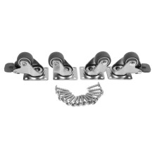 4 Pack 1 inch Low Profile Casters Wheels Soft Rubber Swivel Caster with 360 Degree Top Plate 100 lb Total Capacity for Set of 4 (2 with Brakes & 2