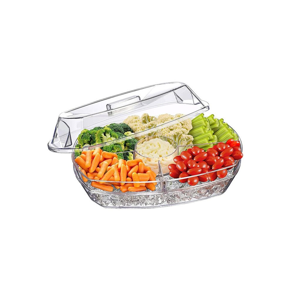 Fruit Ice Serving Tray Chilled Veggie Tray With Lid Clear Ice Serving Bowl Appetizer Platter For Cold Cuts Seafood Tauoh