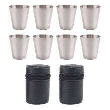 Polierte 30-Ml--Edelstahl-Schnapsglastasse zum Trinken Von WeingläSern mit Lederabdeckungstasche für die HausküChenbar