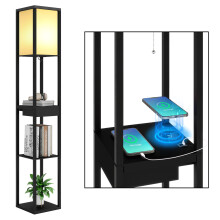 Wooden Floor Lamp with Drawer Wireless Charging UK