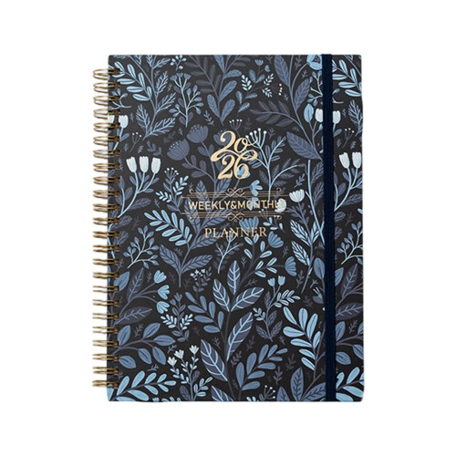 2026 Schedule Planner Daily Planner-Elegant blue leaves
