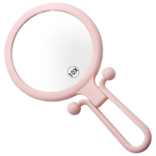 10X Handheld Magnifier, Double Sided Folding Makeup Mirror, Portable Handheld Mirror with Adjustable Handle()